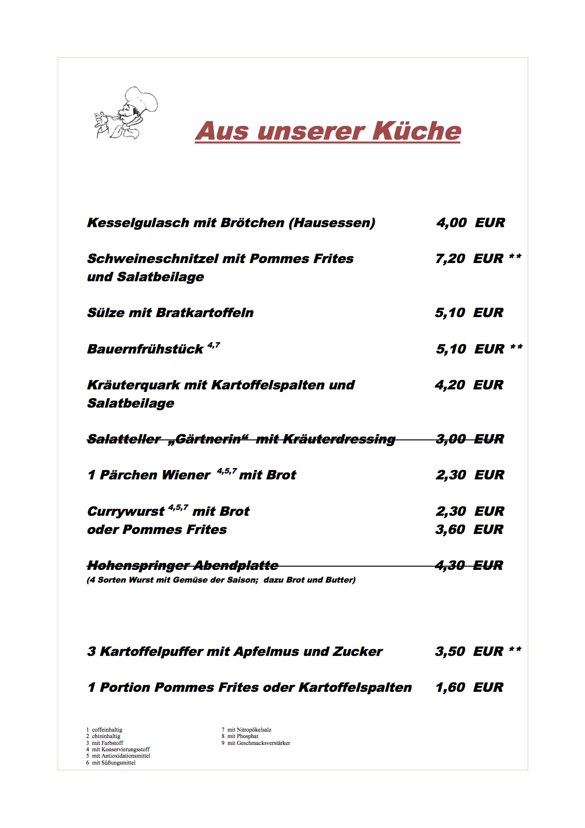 Speisekarte Hohenspringe 2017